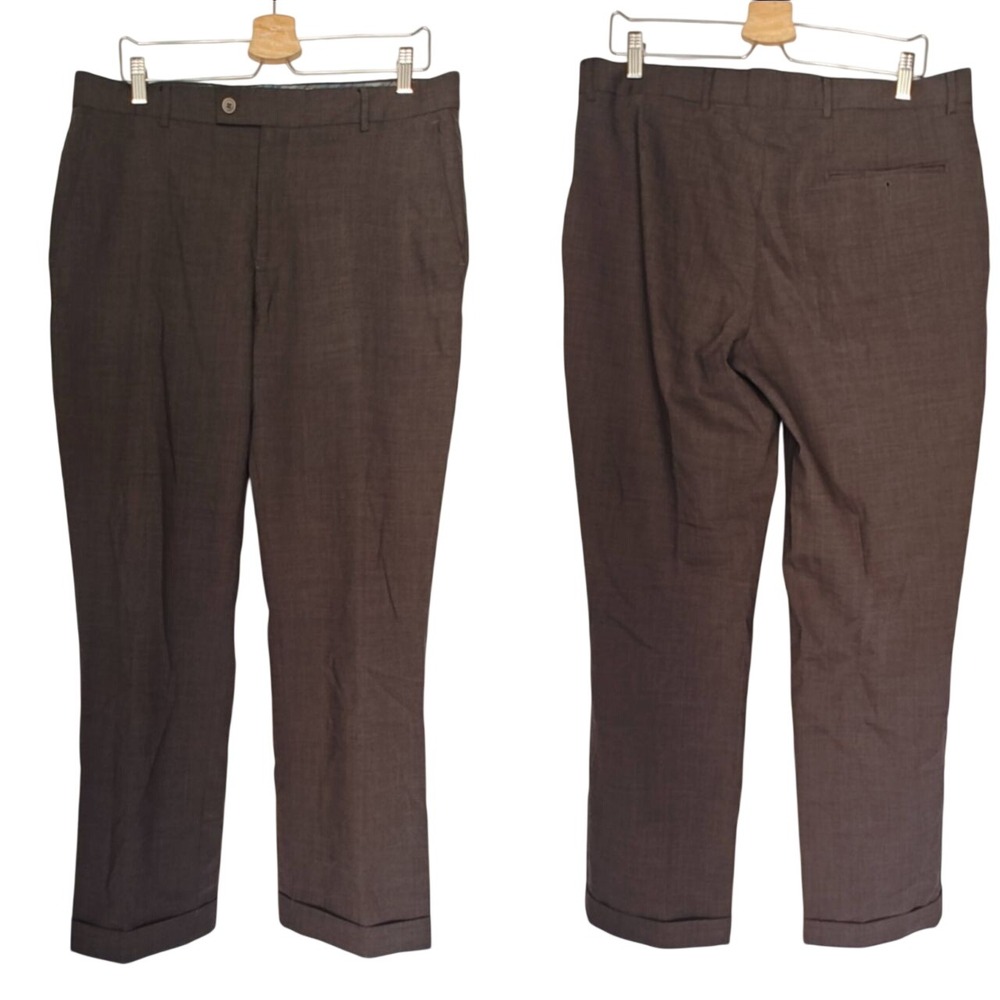 Rohan Pants Envoy Trousers Brown Classic Wool Blend Cuffed Hem 34‎ 30